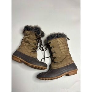Khombu Colyn Lace Up Zip Faux Fur Trim Waterproof Winter Boots Womens 8 Snow Ski